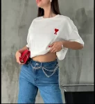 Unisex Bisiklet Yaka Baskılı Oversize T-Shirt – Beyaz