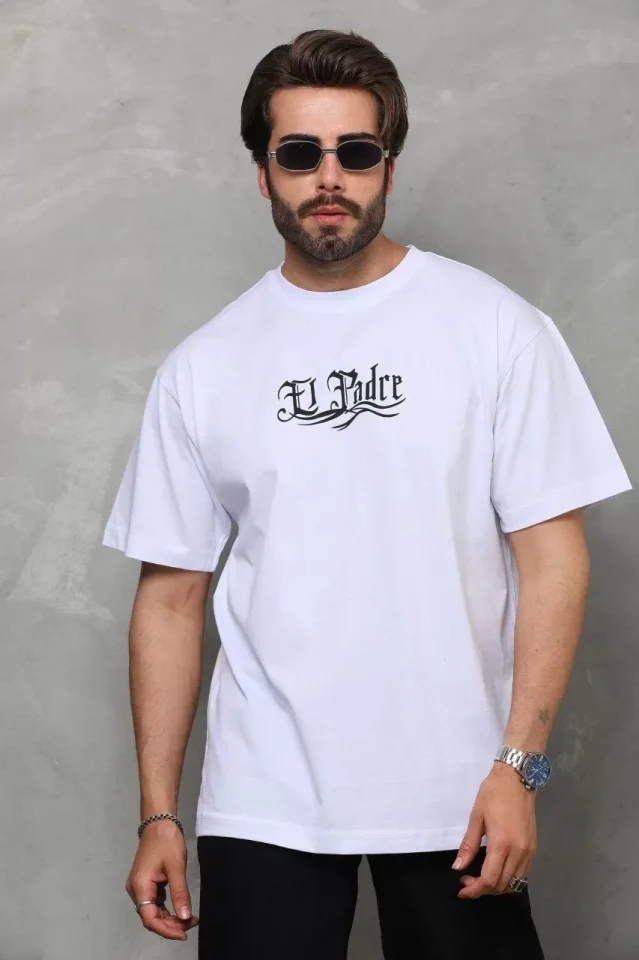 Unisex Bisiklet Yaka Baskılı Oversize T-Shirt - Beyaz Unisex Bisiklet Yaka Baskılı Oversize T-Shirt - Beyaz