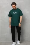 Unisex Bisiklet Yaka Baskılı Oversize T-Shirt – Yeşil