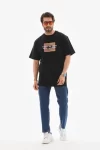 Unisex Bisiklet Yaka Baskılı Oversize T-Shirt – Siyah