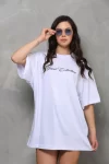 Unisex Bisiklet Yaka Baskılı Oversize T-Shirt – Beyaz