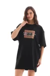 Unisex Bisiklet Yaka Baskılı Oversize T-Shirt – Siyah
