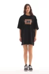 Unisex Bisiklet Yaka Baskılı Oversize T-Shirt – Siyah