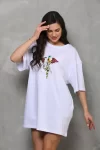 Unisex Bisiklet Yaka Baskılı Oversize T-Shirt – Beyaz