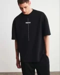 Unisex Bisiklet Yaka Baskılı Oversize T-Shirt – Siyah