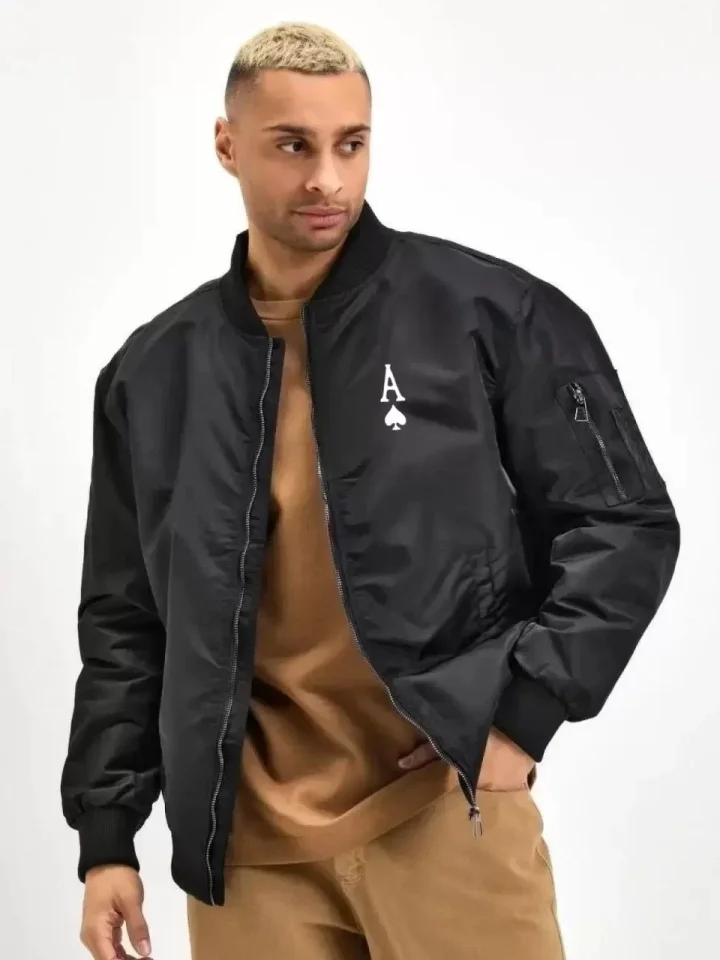 Unisex Uzun Kol Baskılı Bomber Ceket - Siyah Unisex Uzun Kol Baskılı Bomber Ceket - Siyah