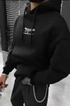 Erkek Baskılı Kapüşonlu Ve Kordon İpli Sweat – Siyah