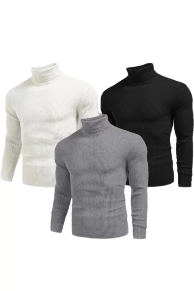 3 Adet Unisex Kaşkorse Boğazlı Full Likralı Fitilli Body Kazak 3 Adet Unisex Kaşkorse Boğazlı Full Likralı Fitilli Body Kazak