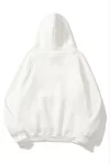 3 İplik Pamuklu Unisex Kapşonlu Sweetshirt – Beyaz