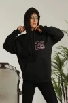 Unisex Kapşonlu Baskılı Sweetshirt – Siyah