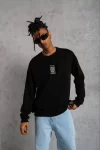 Unisex Bisiklet Yaka Baskılı Oversize Sweatshirt – Siyah