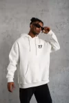 Unisex Kapşonlu Baskılı Sweetshirt – Beyaz