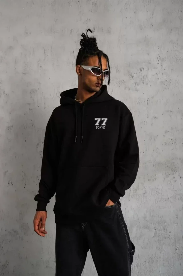 Unisex Kapşonlu Baskılı Sweetshirt - Siyah Unisex Kapşonlu Baskılı Sweetshirt - Siyah