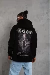 Unisex Sırt Baskılı Kapüşonlu Üç İplik Oversize Sweatshirt – Siyah
