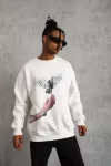 Erkek Güvercin Baskılı Sweatshirt – Beyaz