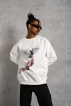 Erkek Güvercin Baskılı Sweatshirt – Beyaz