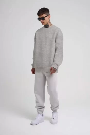 Unisex Biskilet Yaka Üç İplik SweatShirt - Gri