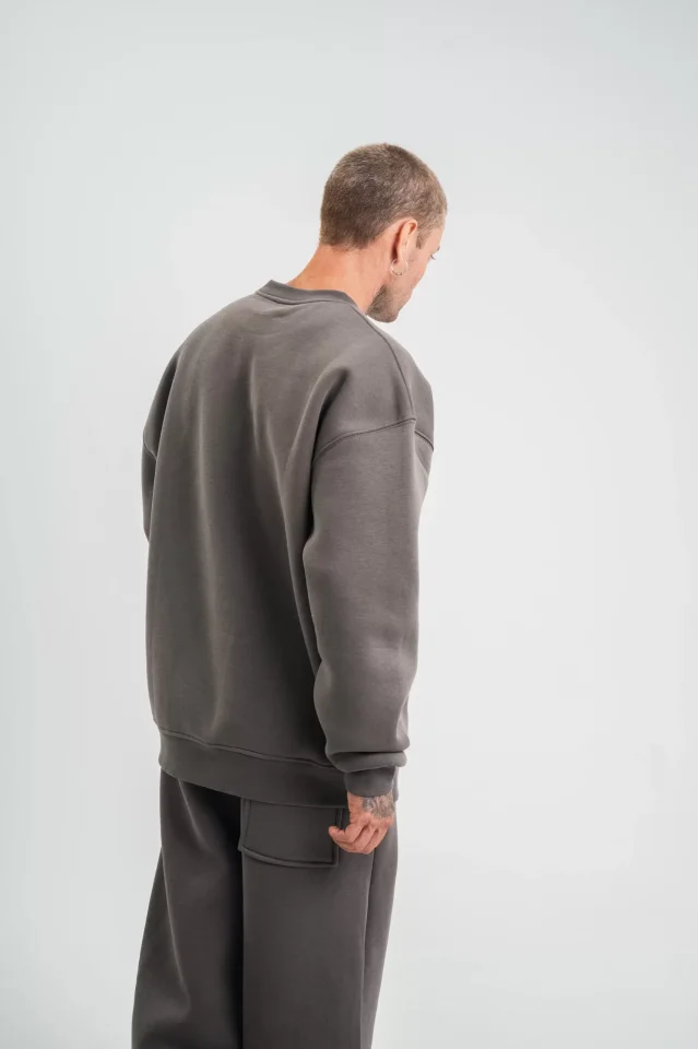 Uzun Kol Bisiklet Yaka Basic SweatShirt - Füme Uzun Kol Bisiklet Yaka Basic SweatShirt - Füme