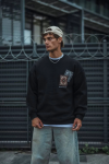 Uzun Kol Bisiklet Yaka Baskılı SweatShirt – Siyah
