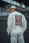 Uzun Kol Bisiklet Yaka Baskılı SweatShirt – Beyaz