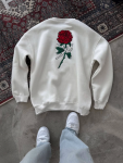 Unisex Bisiklet Yaka Ön Ve Arka Baskılı SweatShirt – Beyaz