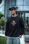 Kışlık Bisiklet Yaka Ön Ve Arka Baskılı SweatShirt – Siyah