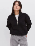 Oversize Yarım Farmuarlı Yakalı Basic SweatShirt – Siyah