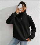 Unisex Uzun Kol Yarım Farmuarlı Yakalı Basic SweatShirt – Siyah
