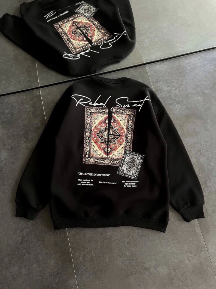 Bisiklet Yaka Baskılı SweatShirt - Siyah Bisiklet Yaka Baskılı SweatShirt - Siyah