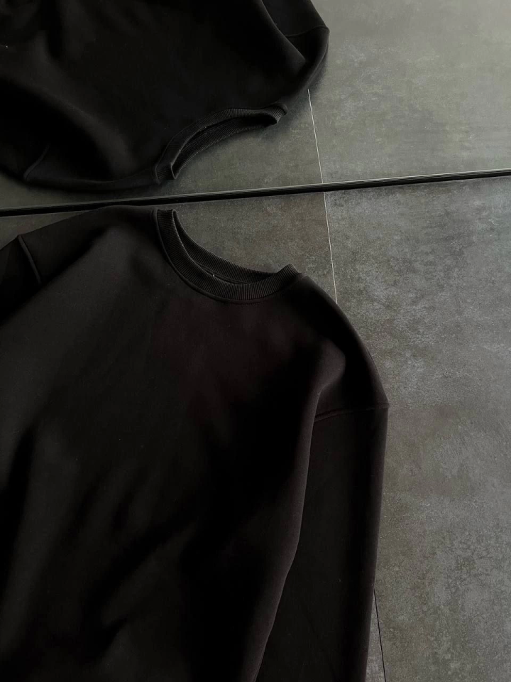 Kışlık Bisiklet Yaka Üç İplik Basic SweatShirt - Siyah Kışlık Bisiklet Yaka Üç İplik Basic SweatShirt - Siyah