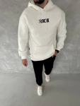 Uzun Kol Kapşonlu Göğüs Baskılı SweatShirt – Beyaz