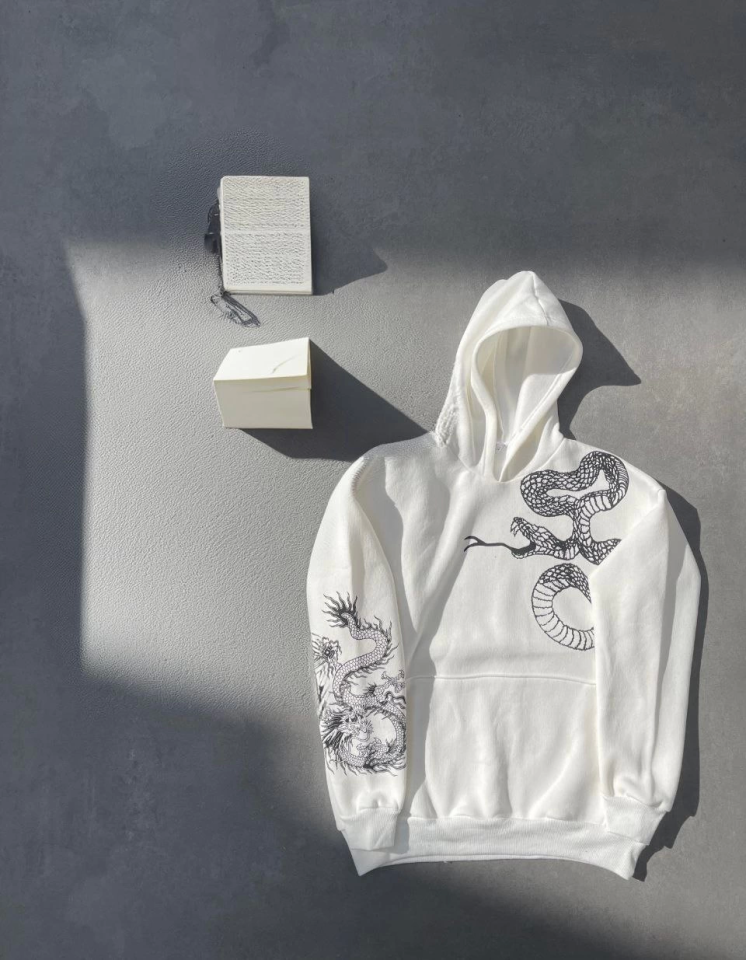 Uzun Kol Kapşonlu Baskılı SweatShirt - Beyaz Uzun Kol Kapşonlu Baskılı SweatShirt - Beyaz