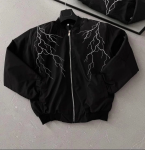 Yıldırım Baskılı Uzun Kol Bomber Ceket – Siyah