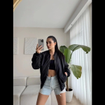 Unisex İçi Astarlı Düz Bomber Ceket – Siyah