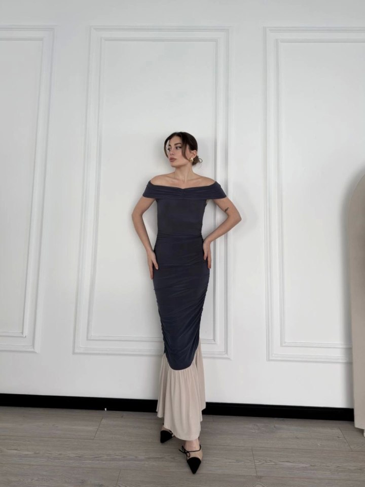 Striptiz Omuzlu Uzun Elbise- Füme Striptiz Omuzlu Uzun Elbise- Füme