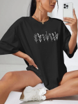 Baskılı Oversize T-shirt – Siyah