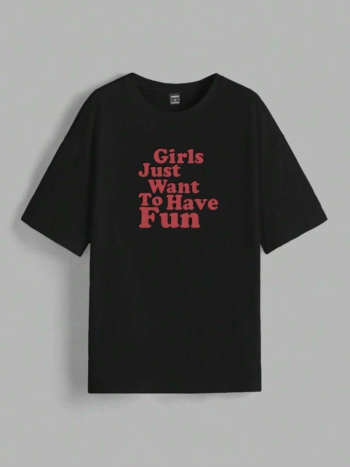 Baskılı Oversize T-shirt - Siyah