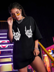 Baskılı Oversize T-shirt – Siyah