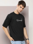 Erkek Baskılı Oversize T-shirt – Siyah