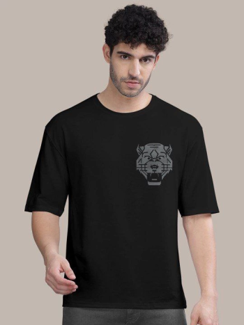 Erkek Baskılı Oversize T-shirt - Siyah