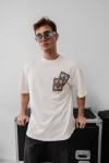 Erkek Baskılı Oversize T-shirt – Beyaz