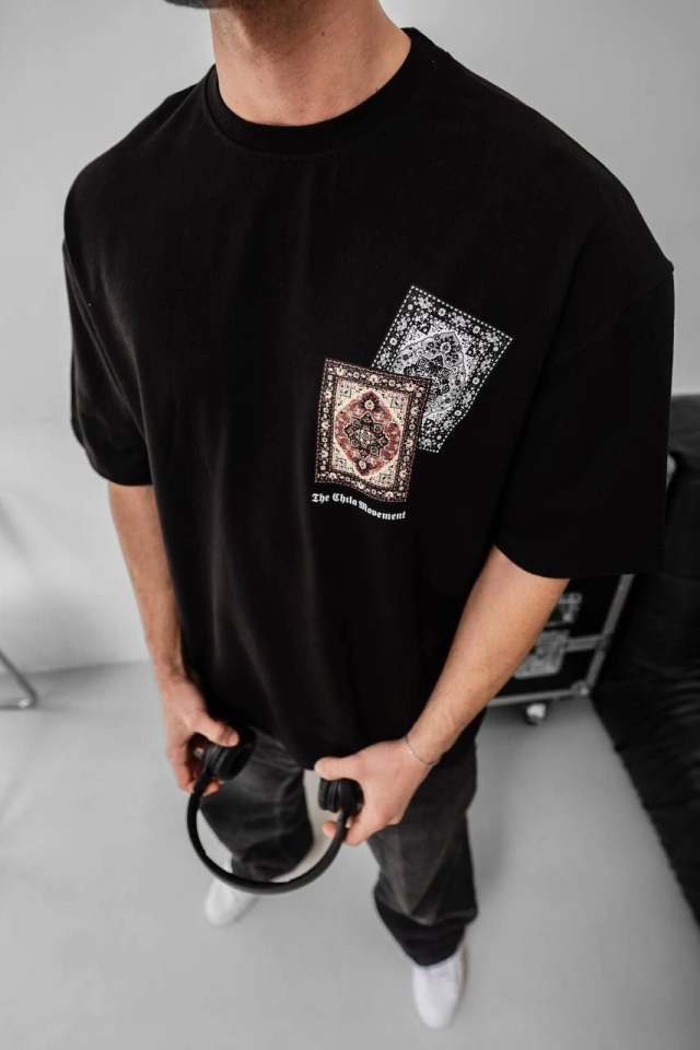 Erkek Baskılı Oversize T-shirt - Siyah Erkek Baskılı Oversize T-shirt - Siyah
