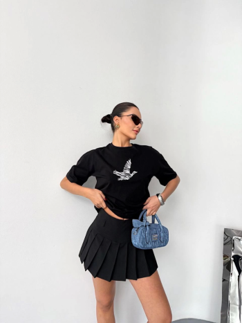 Kısa Kol Baskılı T-shirt - Siyah