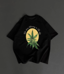 Ön Ve Arka Baskılı Oversize Bisiklet Yaka T-shirt- Siyah