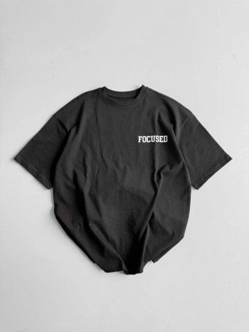 Baskılı Oversize Bisiklet Yaka T-shirt - Siyah