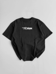 Baskılı Oversize Bisiklet Yaka T-shirt – Siyah