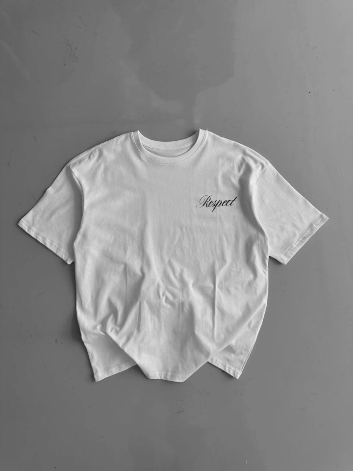 Baskılı Oversize Bisiklet Yaka T-shirt - Beyaz Baskılı Oversize Bisiklet Yaka T-shirt - Beyaz