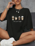 Baskılı Oversize Bisiklet Yaka T-shirt – Siyah