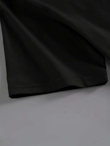 Baskılı Oversize Bisiklet Yaka T-shirt - Siyah