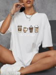 Baskılı Oversize Bisiklet Yaka T-shirt – Beyaz